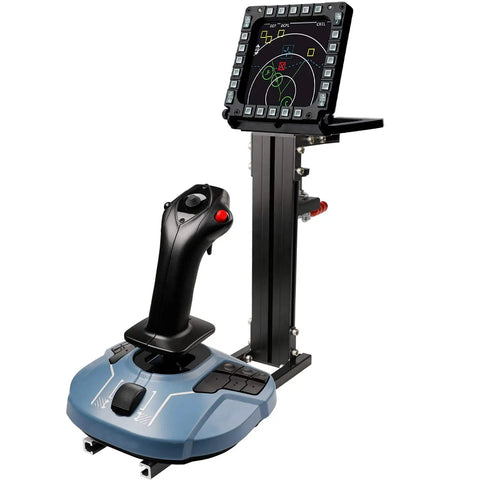 Beefy Desk Mount For Flight Sim Joysticks Throttles And HOTAS Systems Ready To Rock Your Setup Fits Logitech X56 X52 X52 Pro Thrustmaster T Flight HOTAS T16000M TCA And More showing mounted joystick and screen attachment.