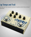 Delay And Reverb 2 In 1 Guitar Pedal With Tap Tempo Trail Decay And Buffer Bypass For Pristine Live Tone Digital Plate Reverb And Up To 2000ms Delay Dope Tone in beige, showcasing its footswitch features and control knobs on a gray background.