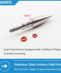 Heavy Duty Stainless Steel Archery Field Points Set 75 100 And 125 Grain Five Sixteenths Inch Screw In Arrow Tips