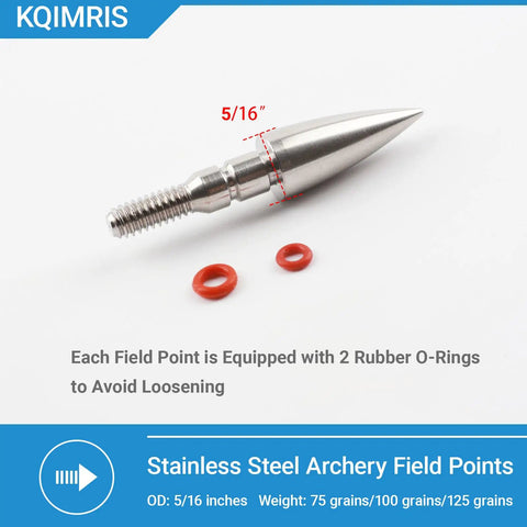 Heavy Duty Stainless Steel Archery Field Points Set 75 100 And 125 Grain Five Sixteenths Inch Screw In Arrow Tips