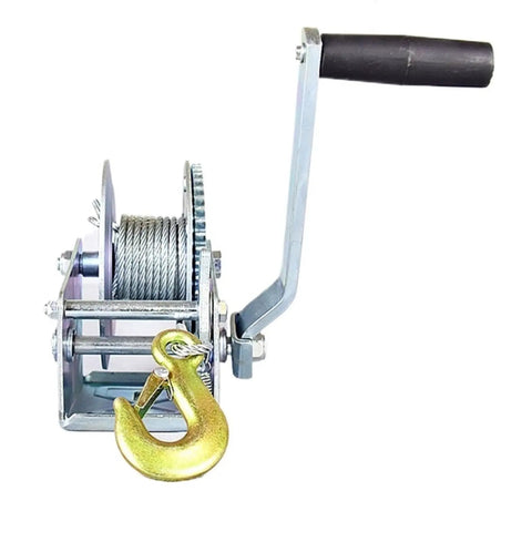 Heavy Duty Electric Hoist Hand Crank Winch Crane 3000 LB Capacity Wire Rope Lifter close-up view with hook and crank handle.