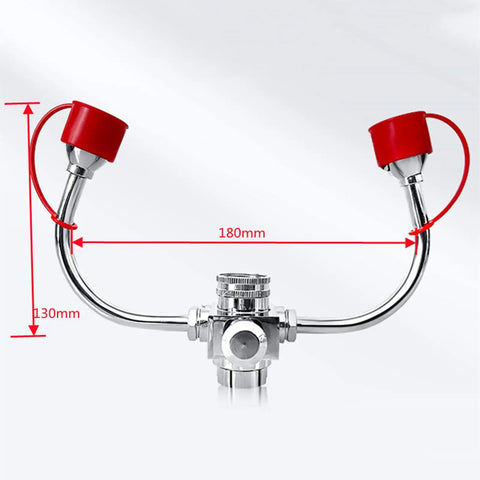 Faucet Mounted Emergency Eye Wash Station Kit With Dual Soft Flush Nozzles Stainless Steel Sink Attachment, dimensions shown