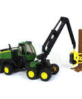 1:16 Scale Harvester Toy With Rotating Cab And Tree Trunk Access, realistic forestry vehicle with crane lifting tree trunk