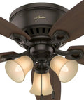 52 Inch Indoor Ceiling Fan With LED Lights, Bronze Finish, Low Profile Flush Mount, 5 Blades, Pull Chain with light shades close-up