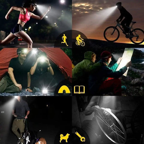 Ultra Bright USB Headlamp For Outdoor Adventures, 18000 Lumen Waterproof Headlight With Red Night Vision demonstrating diverse uses