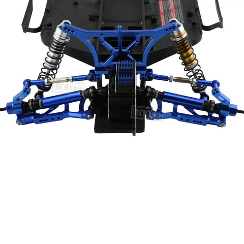 Aluminum Front And Rear Suspension A Arms Upgrade Kit For 1 By 10 Rustler VXL XL 5 And Stampede VXL XL 5 2WD With Tie Bar Replacement 3631 3655 Navy Blue, showing front assembly