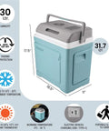 Massive 30L Electric Travel Cooler For Cars And Rvs 12V DC Portable Refrigerator with dimensions labeled for easy reference.