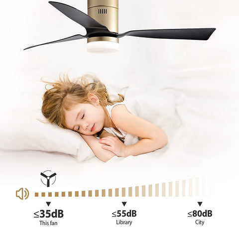 52 Inch Black Ceiling Fan With Lights And Remote, Whisper Quiet 6 Speed DC Motor, above sleeping child, noise graph
