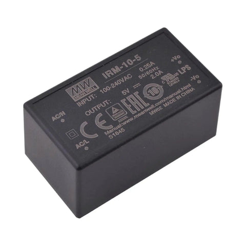 Rock Solid AC DC Power Supply 10 Watt 5 Volt 2 Amp Converter with wide 85 to 305 Volt input for industrial PLC control.