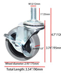 Heavy Duty Swivel Caster Wheels With Threaded Stem And Side Brake Locking Beefy Build For Furniture And Workbench Carts Delivers Dead Silent Action And No Sweat Rolling Performance, close-up view showing dimensions and design details.