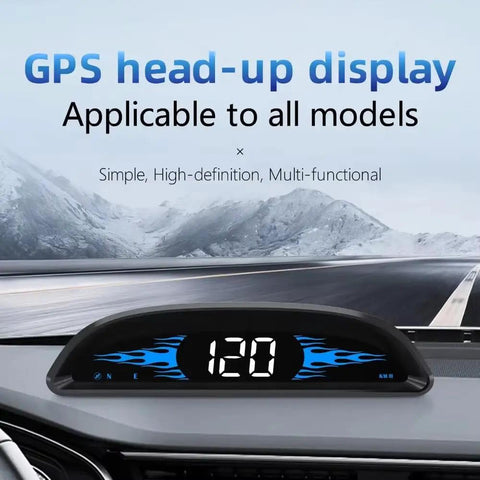 Smart GPS Head Up Display With Anti Glare Hd Screen For Chevrolet Volt Bolt Ev Blazer Ev showing speed on a dashboard while driving.