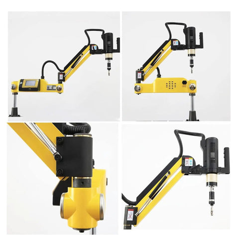 Precision Electric Tapping Machine With 360 Degree Universal Arm For Iron Steel Aluminum M3 To M16, showcasing the flexible joint arm and touchscreen.