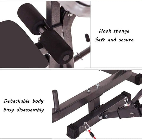 Detail view of hook sponge and detachable body of All In One Home Gym Dip Stands And Squat Rack Bench Press Station For Weightlifting