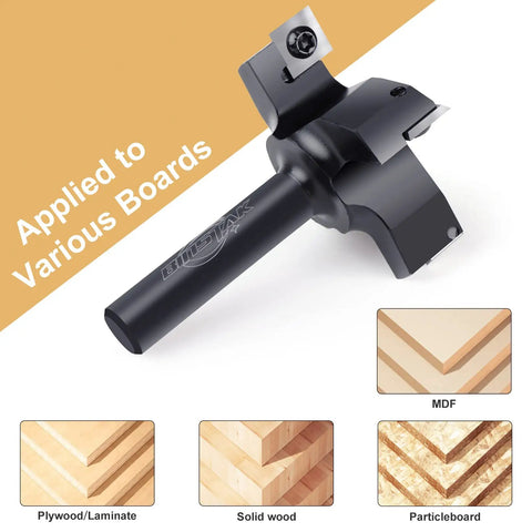 CNC Spoilboard Surfacing Router Bit With Half Inch Shank And Two And A Half Inch Cutting Diameter Four Wing Beefy Carbide Insert Slab Flattening Planer Bit For Heavy Duty Woodworking And Smooth Flat Surfacing