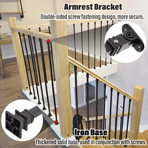 Fresh Square Black Iron Balustrade Spindles For Staircase And Balcony Guardrail Heavy Duty Wrought Iron Posts No Sweat Install Double Powder Coated Finish Straight Up Quality Build 30 Pack Measures 59 Inches Tall with armrest bracket and iron base.
