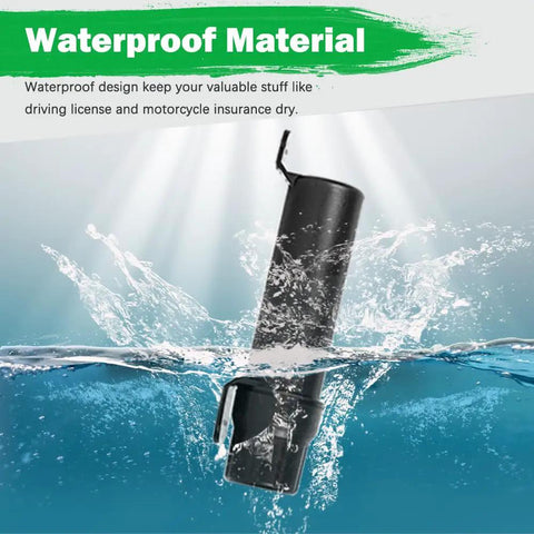 Rugged Off Road Motorcycle Tool Tube Waterproof Storage Box showing waterproof feature with splashing water effect