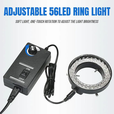 Pro Grade Stereo Jewelry Microscope Head 7X To 90X Zoom With 56 LED Lights And 0.5X Barlow Lens Black adjustable ring light and controller
