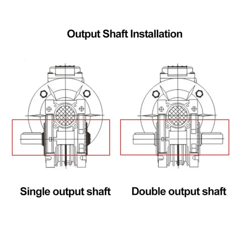 Output shaft installation comparison for Heavy Duty Nmrv030 Worm Gearbox Reducer with 11Mm Input and 14Mm Output Shaft for Nema 23 stepper motors.