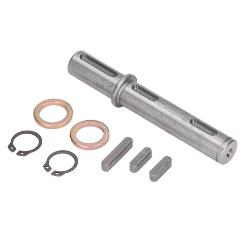 Alloy Steel Output Single Shaft 18mm Diameter 128mm Length Smooth Low Noise For Reducer NMRV040 RV040 Nema34 Stepper Motor With Plug And Play Install And Seven Accessories Included For Easy Setup And Reliable Power Transfer, shown with keys and rings