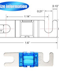 Diagram and dimensions of 60A fuse from 18 Piece Mini ANL Fuse Kit for Car Audio and Marine Electronics, Plated ANL Fuses Set