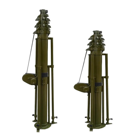 Heavy Duty Hand Crank Telescopic Mast Four Meter Aluminum Pole in green color, showcasing durable build and manual operation.