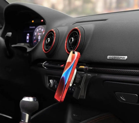 MagSafe Car Phone Mount With ProClip AMPS Base Plate Magnetic Holder for iPhone 12 and newer in car interior, side view
