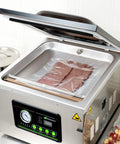 Pro Grade Chamber Vacuum Sealer Packs A Solid Punch With Sturdy 16 Inch Seal Bar And Whisper Quiet Motor. Vacuum sealer with sealed meat.
