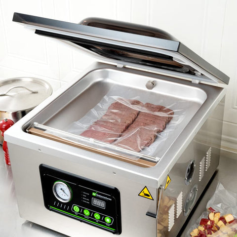 Pro Grade Chamber Vacuum Sealer Packs A Solid Punch With Sturdy 16 Inch Seal Bar And Whisper Quiet Motor. Vacuum sealer with sealed meat.
