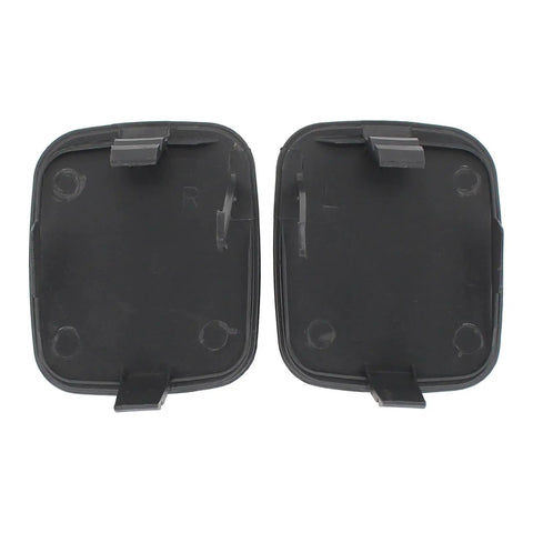 Front Left And Right Tow Hook Cover Caps For Lexus RX330 2004 To 2006 And RX350 2007 To 2009 Front Bumper Tow Hook Covers Replacement Two Piece Set Kit, showing rear view of black caps