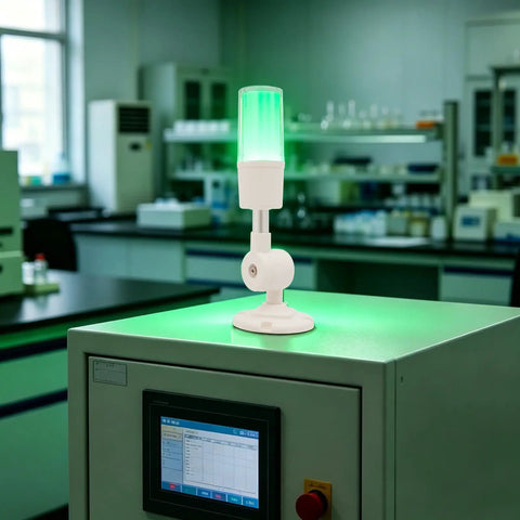 Plug And Play USB 3 Color Stack Signal Tower Light With Buzzer For Industrial Control And Remote Status Alerts, 5V USB Powered, PC Compatible Indicator For Machinery, Automation, And Factory Monitoring, green-lit on machine