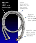 Two 5 Ft Braided Stainless Steel Washing Machine Hoses With Elbows Pack Of 2 3/4 Inch FHT X 3/4 Inch FHT Full Flow High Pressure Connectors Built For Leak Free Water Supply