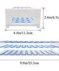 Dimensions of 50 pcs clear plastic test tubes with rack and caps, 16x100mm 10ml capacity, 50 hole tube rack for various uses.