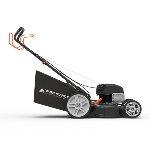 Self Propelled Lawn Mower With 150cc Briggs And Stratton Engine ReadyStart 22 Inch Steel Deck 3 In 1 Mulch Bag Side Discharge Or Rear Bag 12 Inch High Rear Wheels Solid Traction For Flat Or Sloped Lawns, side view