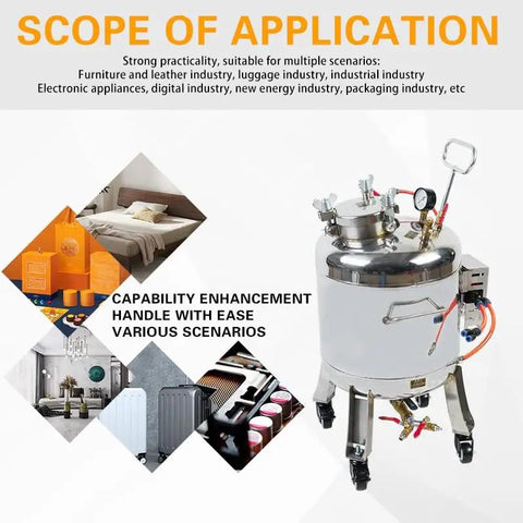 Heavy Duty 30 Liter Stainless Steel Glue Sprayer With 1.8 Mm Nozzle Pressure Gauge And Eight Meter Air Line for versatile applications.