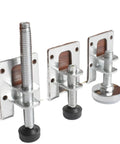 Three metal bases from Ten Pieces Adjustable Leveling Feet Heavy Duty Height Adjusters For Cabinet Table And Workbench visible.