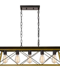 Five Light Farmhouse Chandeliers Pendant Lighting for Dining Room and Kitchen Island, rustic bronze metal rectangular design