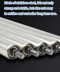 No Sweat Smooth Rolling Heavy Duty Stainless Steel Conveyor Rollers 5 Pack Non Powered Idler Tubes For Quick Warehouse Material Handling Built Tough And Solid 39 Inches Long, detailed view of stainless steel rollers.