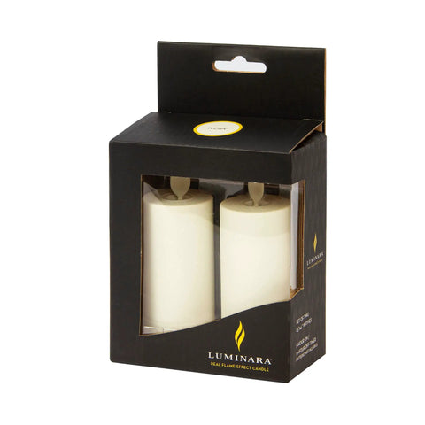 Realistic Moving Flame Votive Candles Set Of 2 With Moving Flame LED Battery Powered Lights For Christmas And Halloween shown in box