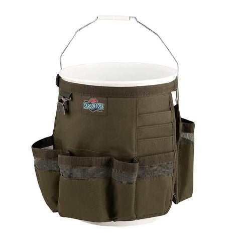 Workhorse Garden Bucket Tool Organizer for Five Gallon Buckets with Heavy Duty 600D Ripstop Fabric and Long Pockets