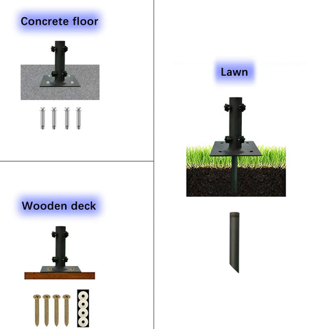 Heavy Duty Patio Umbrella Stand For 1.2 To 2.2 Inch Poles With Ground Spike Easy Carry Table Base for concrete, lawn, wooden deck