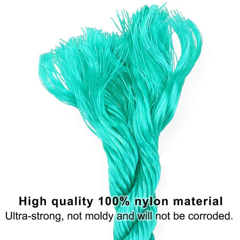 Close-up of Outdoor Climbing Cargo Net For Kids with No Knot Nylon Rope 139 Inch Long By 30 Inch Wide Rugged Rust Proof Hardware