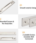 Rectangular Recessed Sliding Door Pulls 2 Piece Brushed Steel Flush Pulls, detailed features infographic with smooth design