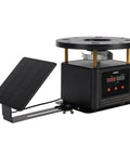 Set It Forget It Digital Auto Deer Feeder Timer Kit With Integrated Solar Panel and precise programming controls on a black base.