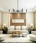 Living room with Six Light Rustic Industrial Iron Chandelier With Matte Black Finish For Dining Room Hallway Living Room Foyer Bedroom And Bar Lighting Dope Adjustable Height And Candle Style Pendant Fixtures