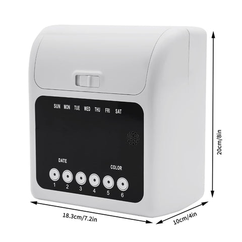 Heavy Duty Time Clock Punch Machine Bundle Includes Fifty Cards For Small Business And Office Password Unlocked Attendance Tracker, white and compact design.