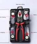 Multipurpose Wire Strippers And Crimping Pliers With Quick Change Heads For DIYers And Home Pros in a case, ergonomic grip.