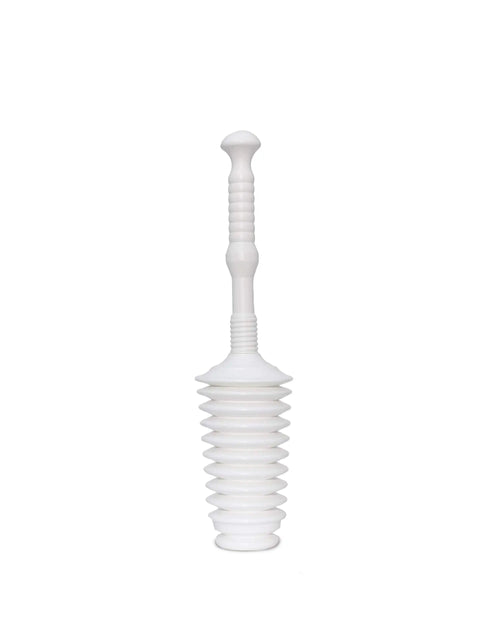 Heavy Duty Toilet Plunger Kit With Smart Air Relief Valve And Spacious Tall Bucket Caddy - white bellows design for effective clog removal.