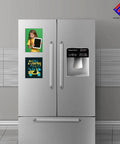 Durable White Vinyl Magnetic Roll for DIY Crafts on a fridge door, showcasing flexible magnet sheet use for signs and crafts.