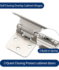 Half Inch Inset Satin Nickel Cabinet Hinges Self Closing Semi Concealed With Door Bumpers, hinge detail and build-in spring