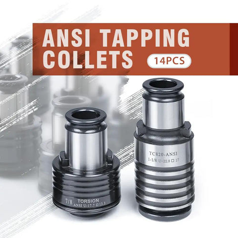 14 Piece TC820 ANSI Collet Set With Tap Holder For M36 Electric Tapping Machine showing collet details and sizes